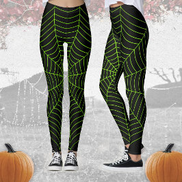 Zwart-groen spinweb Halloween patroon Leggings