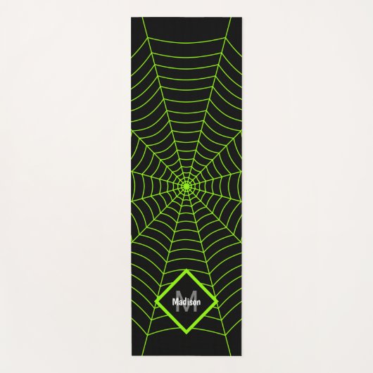Zwart groen spinweb Halloween patroon Monogram Yogamat (Voorkant)