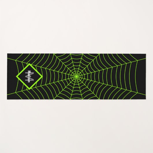 Zwart groen spinweb Halloween patroon Monogram Yogamat (Voorkant (horizontaal))