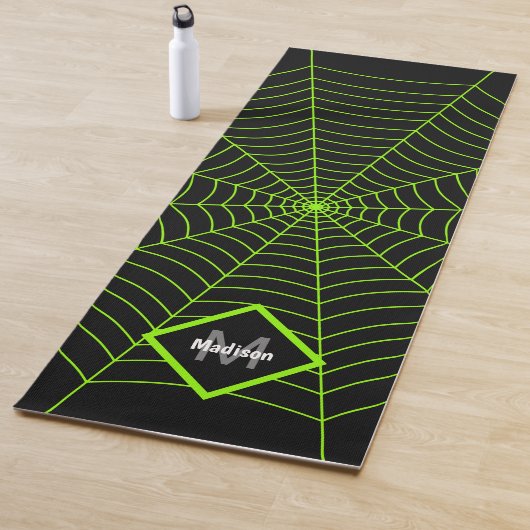 Zwart groen spinweb Halloween patroon Monogram Yogamat (In situ)