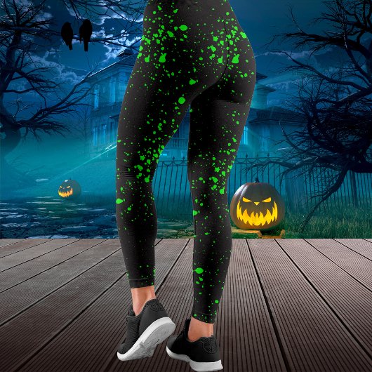 Zwart & Groen Splatter Toxisch Slijm Halloween Leggings