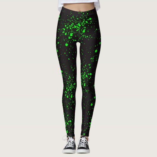 Zwart & Groen Splatter Toxisch Slijm Halloween Leggings (Voorkant)