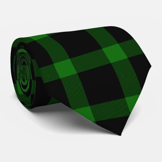 Zwart-groen Tartan Pset Patroon Stropdas (Opgerold)