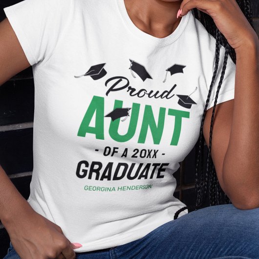Zwart Groen Trots Tante 2025 Afstuderen T-shirt