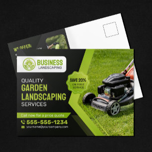 Zwart & Groen Tuin Landscaping Lawn Care Maaien Briefkaart