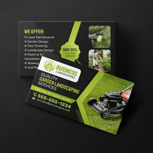 Zwart & Groen Tuin Landscaping Lawn Care Maaien Visitekaartje