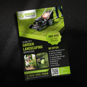 Zwart & Groen Tuinaanleg Grasmaaien Flyer
