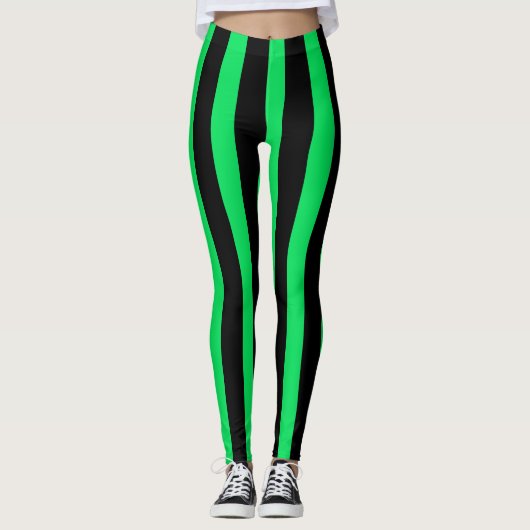 Zwart & Groen Verticale Strepen Halloween Kostuum Leggings (Voorkant)
