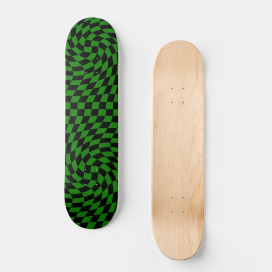 Zwart & Groen Vervormd Check Geruit Patroon Persoonlijk Skateboard (Voorkant)