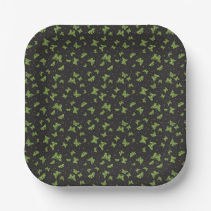 Zwart groen vintage vlinder motief patroon papieren bordje