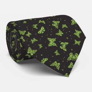 Zwart groen vintage vlindermotief patroon stropdas