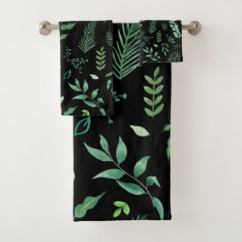 Zwart groen Waterverf Botanische bladeren Bad Handdoek