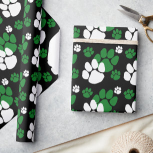 Zwart, Groen & Wit Pawprint Cadeaupapier