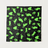 Zwart & Groen Witchy Cats Tapestry Wandkleed (Voorkant (horizontaal))