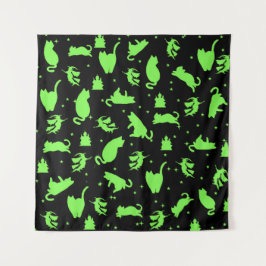 Zwart & Groen Witchy Cats Tapestry Wandkleed