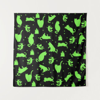 Zwart & Groen Witchy Cats Tapestry Wandkleed