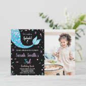 Zwart Groen Zeemeermin Staart Verjaardag met foto Kaart (Staand voorkant)