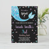 Zwart Groen Zeemeermin Staart Verjaardag Uitnodigi Kaart (Staand voorkant)