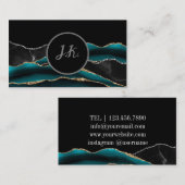 Zwart Groen Zilver Initialen Agaat Glam Marmer Visitekaartje (Voorkant / Achterkant)