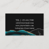 Zwart Groen Zilver Initialen Agaat Glam Marmer Visitekaartje (Achterkant)