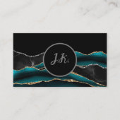 Zwart Groen Zilver Initialen Agaat Glam Marmer Visitekaartje (Voorkant)