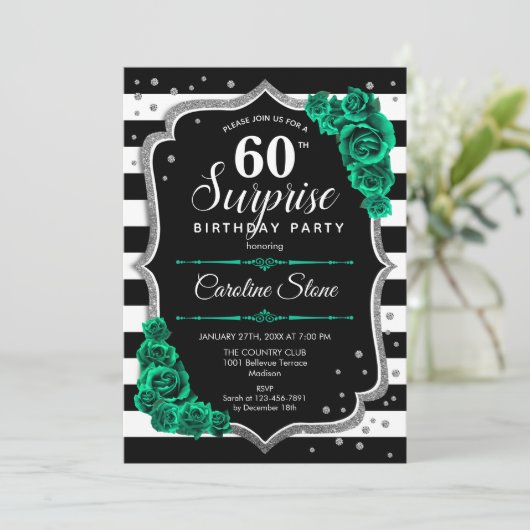 Zwart Groen Zilver Verrassing 60e Verjaardag Kaart (Staand voorkant)