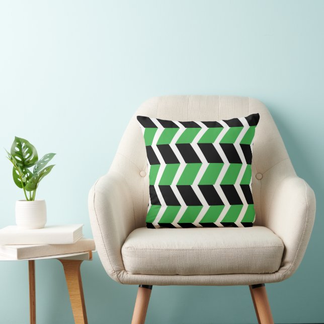 Zwart groene Chevron streep Kussen (Stoel)