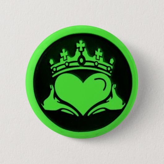 Zwart-groene Claddagh Round Pin Ronde Button 5,7 Cm (Voorkant)