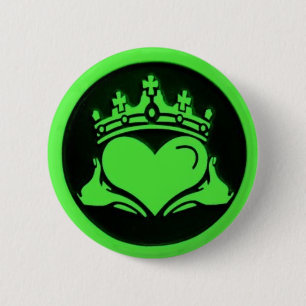 Zwart-groene Claddagh Round Pin Ronde Button 5,7 Cm
