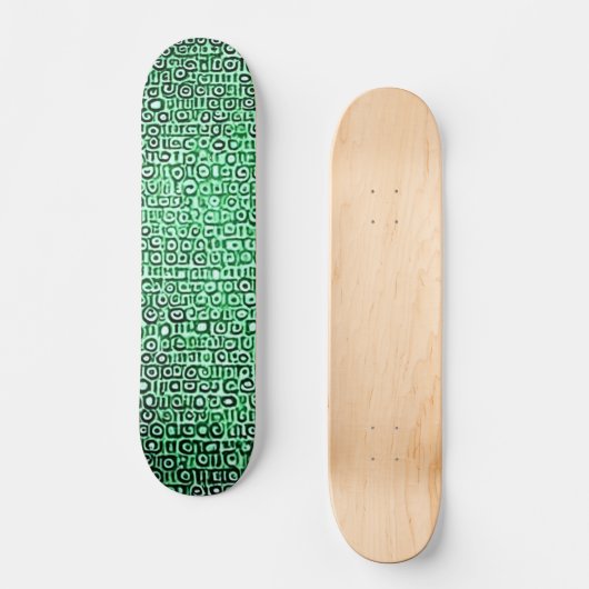 Zwart-groene computercode #1 persoonlijk skateboard (Voorkant)