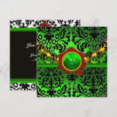 ZWART GROENE DAMAST, SHAMROCK, RODE WAX ZEGEL MONO KAART (Voorkant / Achterkant)