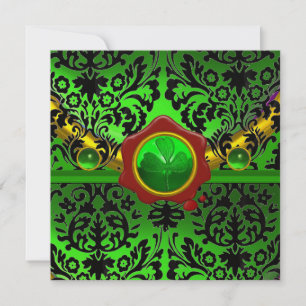 ZWART GROENE DAMAST, SHAMROCK, RODE WAX ZEGEL MONO KAART