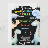Zwart Groene Dinosaurus Verjaardag Uitnodigingen (Voorkant)