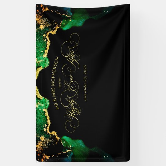 Zwart-groene Elegant Script Weduwachtergrond Spandoek (Verticaal)