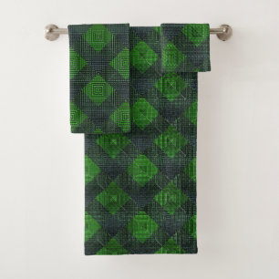 Zwart-groene gehelderde vierkantjes of schaakstijl bad handdoek