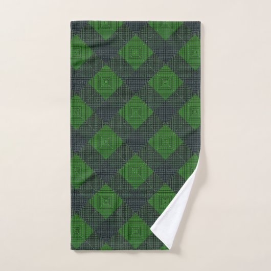 Zwart-groene gehelderde vierkantjes of schaakstijl bad handdoek (Handdoek)