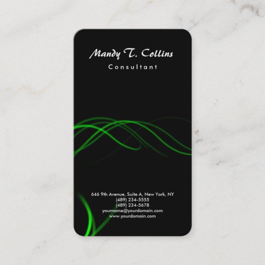 Zwart-groene krommingen Penseelscript minimalistis Visitekaartje (Voorkant)