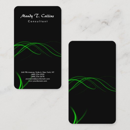 Zwart-groene krommingen Penseelscript minimalistis Visitekaartje (Voorkant / Achterkant)