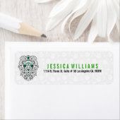 Zwart & Groene Leeuw Sugar Skull op wit Etiket (Insitu)