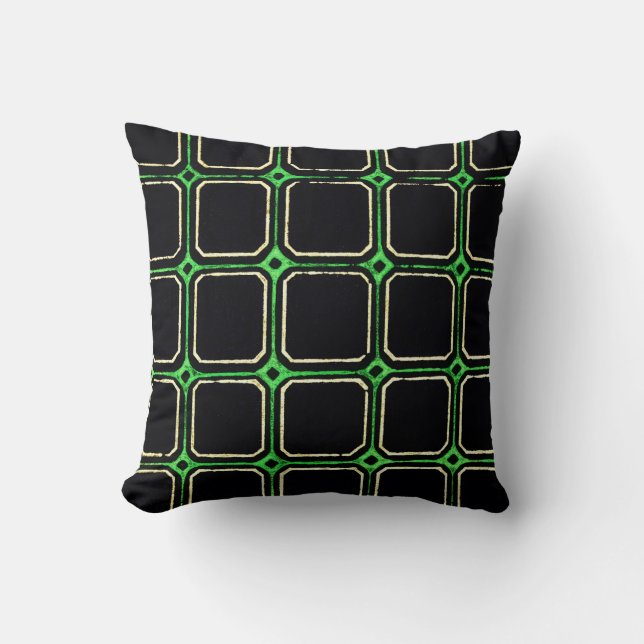 Zwart-groene Retro Style Square Patroonpiloot Kussen (Voorkant)