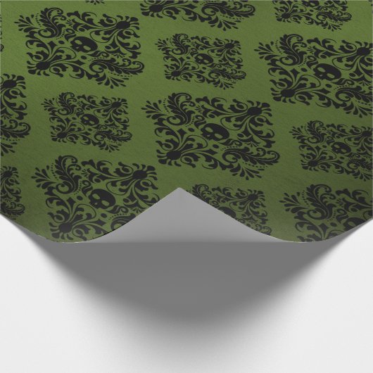 Zwart-groene Robuuste Damaslaag Cadeaupapier (Hoek)