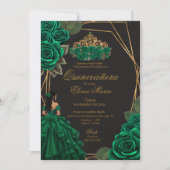 Zwart Groene Rozen Gouden Prinses Quinceañera Kaart (Voorkant)