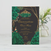 Zwart Groene Rozen Gouden Prinses Quinceañera Kaart (Staand voorkant)