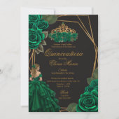 Zwart Groene Rozen Gouden Prinses Quinceañera Kaart (Voorkant)