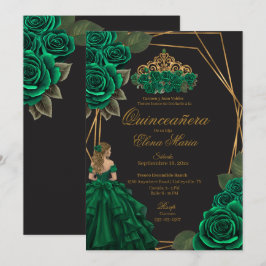 Zwart Groene Rozen Gouden Prinses Quinceañera Kaart