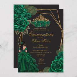 Zwart Groene Rozen Gouden Prinses Quinceañera Kaart