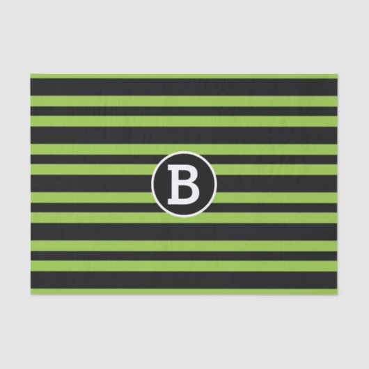 Zwart-groene stripes Monogram Letter-Initiaal Tissuepapier (Voorkant)