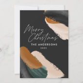 Zwart groene terracotta moderne minimal waterverf feestdagenkaart (Voorkant)