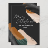 Zwart groene terracotta moderne minimal waterverf feestdagenkaart (Voorkant / Achterkant)