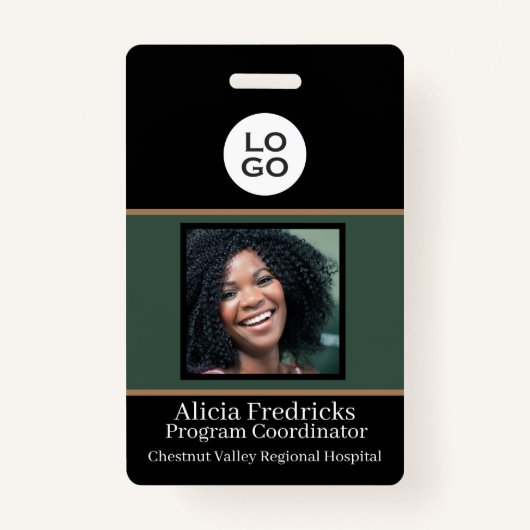 Zwart-groene werknemer foto-id met Logo Badge (Voorkant)